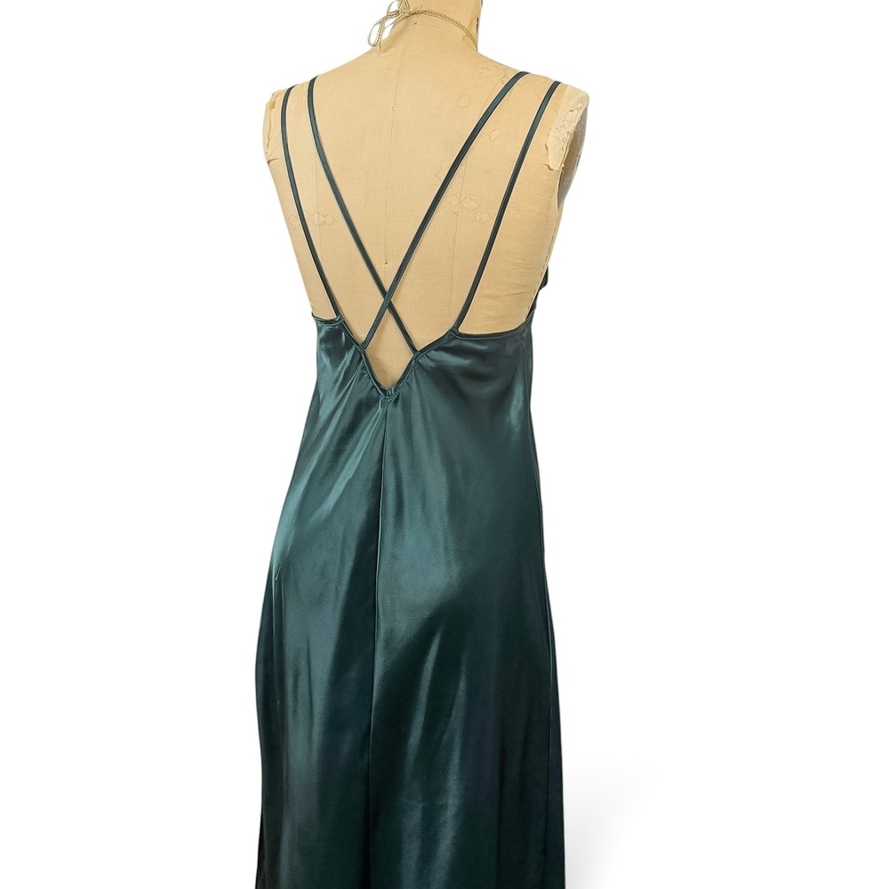 90's Emerald Maxi Slip Dress Strappy Low Back Glam Evening Matallic Size M - Picture 8 of 14